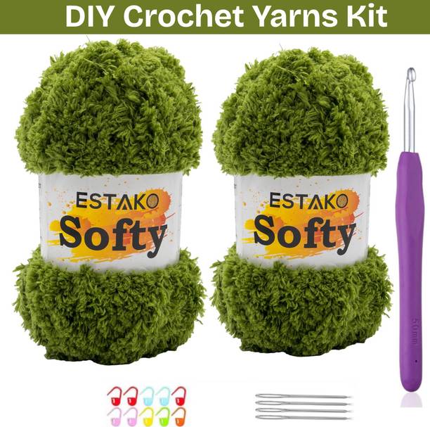 Qroof 2 Menhdi Green Balls 30 gm each Mercy Plus Crochet Soft Fluffy Fur