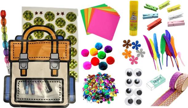 KHUSHA CREATIONS 12 In 1 Craft Materials Combo With Zip Pouch For Art & Craft/School Supplies/DIY