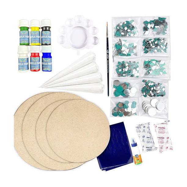 Qroof Lippan Art Material DIY Kit MDF Coaster , Mirrors Craft , Paint Colours