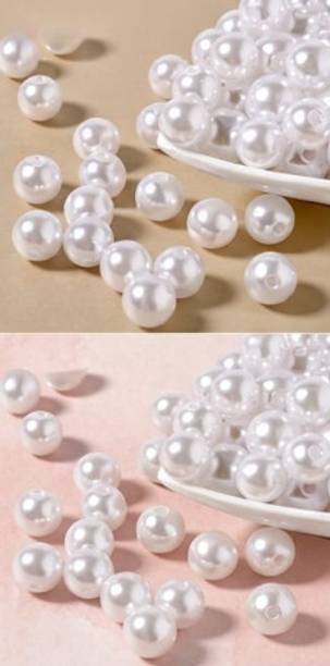 AKRIAFT 50 Pearl 10mm White Smooth Beads for Creative Designs