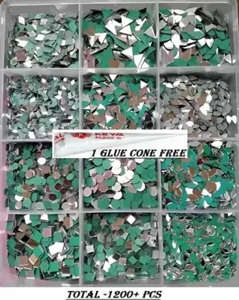 Sadhusadhya 12 Shape Mirror kit Craft Work (Total-1200PCS, 100 PCS of Each Shape)+ GLUE CONE
