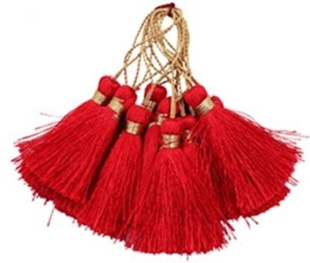BanteyBanatey Handmade Long Zari Tassels, Pack of 10, DIY Wall Crafts and Projects (Red)