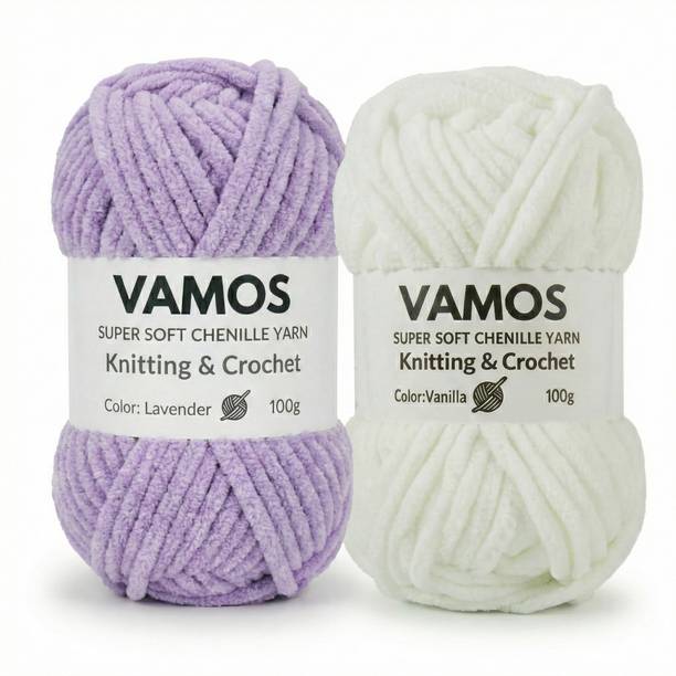 VAMOS Chenille Yarn Set of 2 (100g Each) Plush Bulky Yarn Combo for Crochet & Knitting