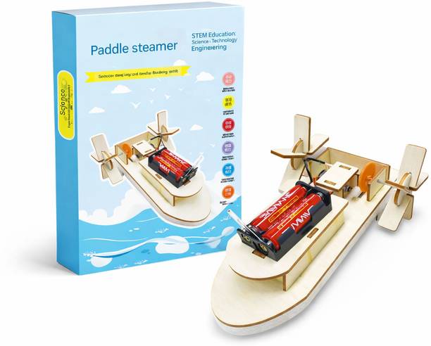 FALMAGU STEM Wooden Paddle Steamer DIY Science Kit Battery Operated Boat Toy(8+)