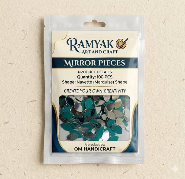 Om handicraft Premium Glass Mirror Pieces (Navette Shape) – 100 Pcs Pack for DIY Crafts