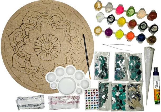 KHUSHA CREATIONS Lippan Art Material DIY Kit/Pre Marked MDF Boards,Paint,Mirrors&Tools