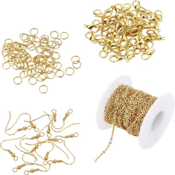 R H lifestyle 81 Pcs Jewelry Making Material DIY Earing Making Kit Gold Chain, Hook & Jumpring