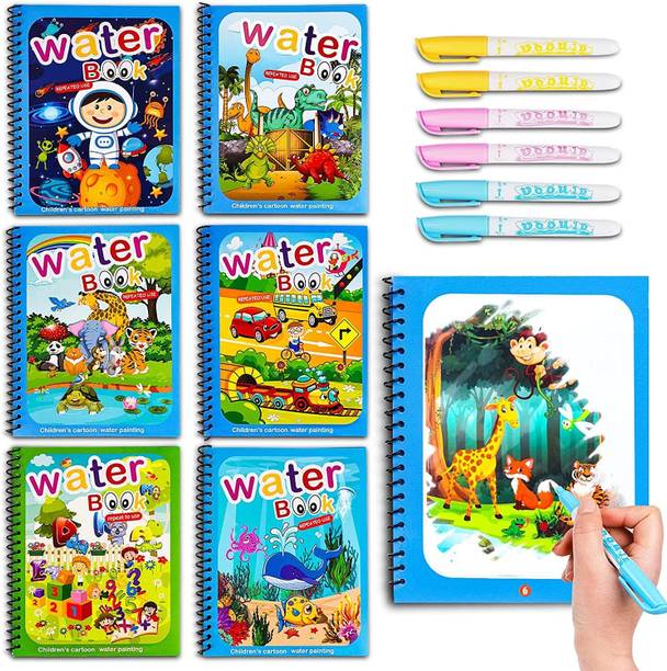 THESHOPY Kid's Magic Water Colouring BooksWith Drawing Reusable Pack Of 6