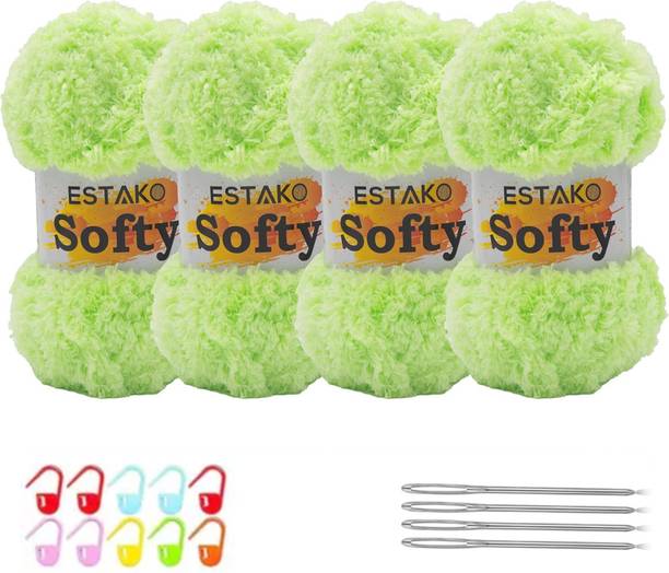 Qroof 4 Light Green Balls 30 gm each Mercy Plus Crochet Soft Fluffy Fur
