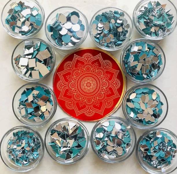 Sadhusadhya 12 Shape Mirror kit Craft Work (Total-1200 Pieces, 100 Piece of Each Shape)