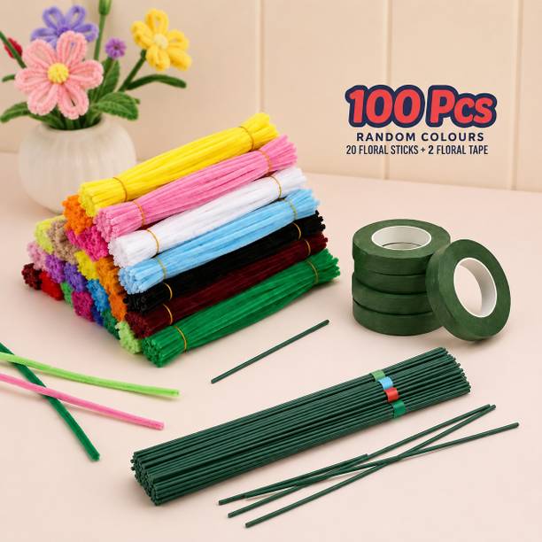 OPALINE DIY Pipe Cleaner Craft Kit 100 PCS Chenille Stems with Floral Sticks