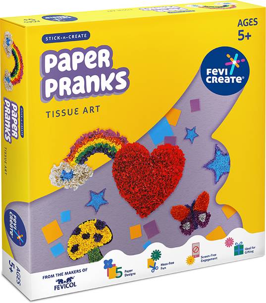 फेविक्रिएट Tissue Art & Craft Kit, 5 Exciting Templates, Easy to Do for Kids 5+ Yrs, DIY