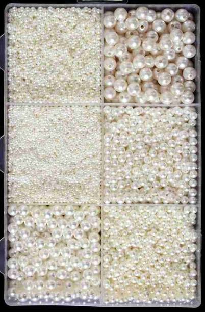 CraftVilla 6 size 3+4+6+8+10+12 pearls beads for jwellery making [ total 3550 Beads ]