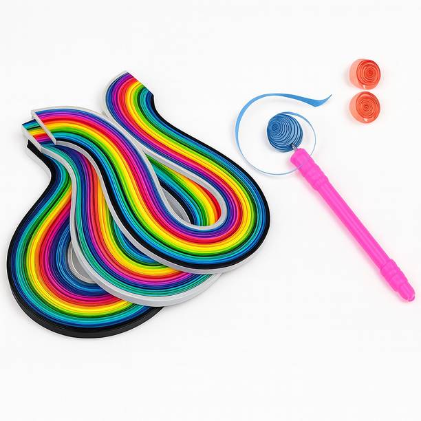 KHUSHA CREATIONS Quilling Paper Strips Pack of 4 – 7mm Multicolour Craft Paper with Quilling Tool
