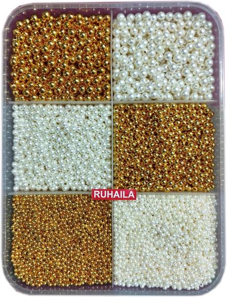RUHAILA 6+4+8 MM GOLDEN AND OFF WHITE PEARL PLASTIC BEADS FOR JWELLERY CRAFT 5000 PCS