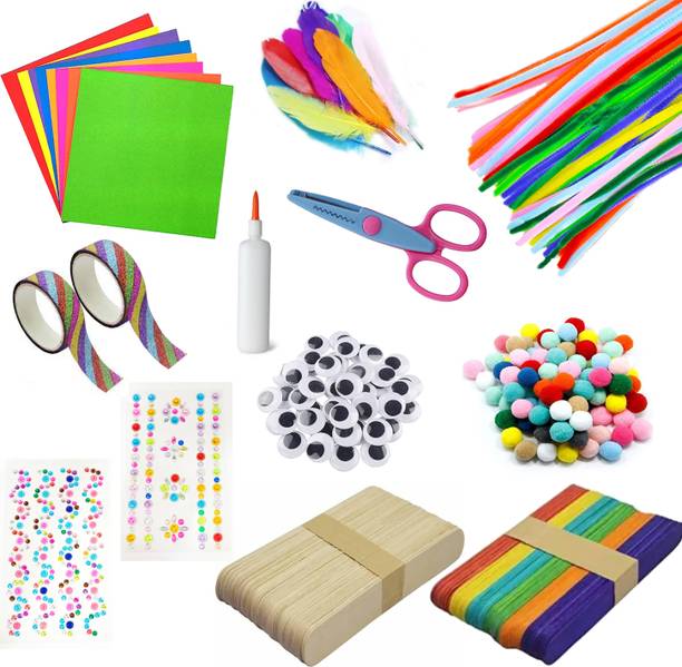 KHUSHA CREATIONS 200Pcs Craft Kit for Kids/Gift for Kids/DIY Craft Material kit/Hobby Craft
