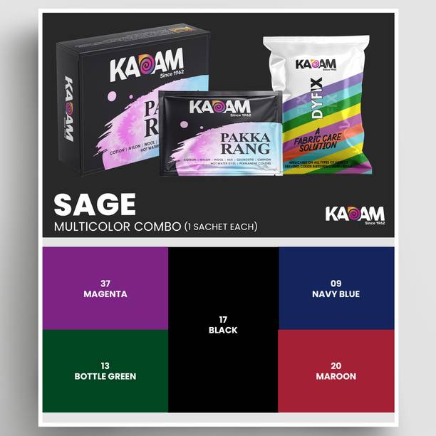 KADAM Pakka Rang Multicolour Combo 7: Sage | 25g Pack | Permanent Fabric Dyes