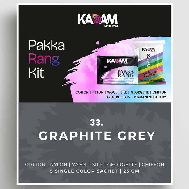 KADAM Pakka Rang Permanent Fabric Dye Colour | Shade No.33: Graphite Grey | 25g Pack