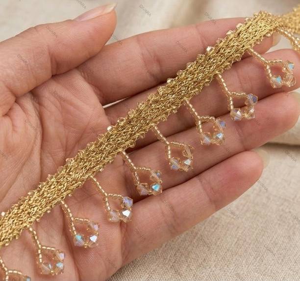 DIVARA Gold-Crystal-Latkan-Lace-30mm-2mtr