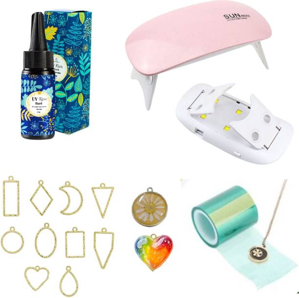 Exploralearn 25gm UV Resin Jewellery Making Kit with 10-in-1 Embossed Bezels & UV Light
