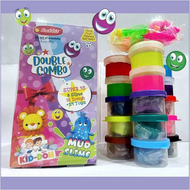 Rabbit Dough&Slime Double Combo Pack with 24 Play Toys|Super 45|8 Slime|12 Dough