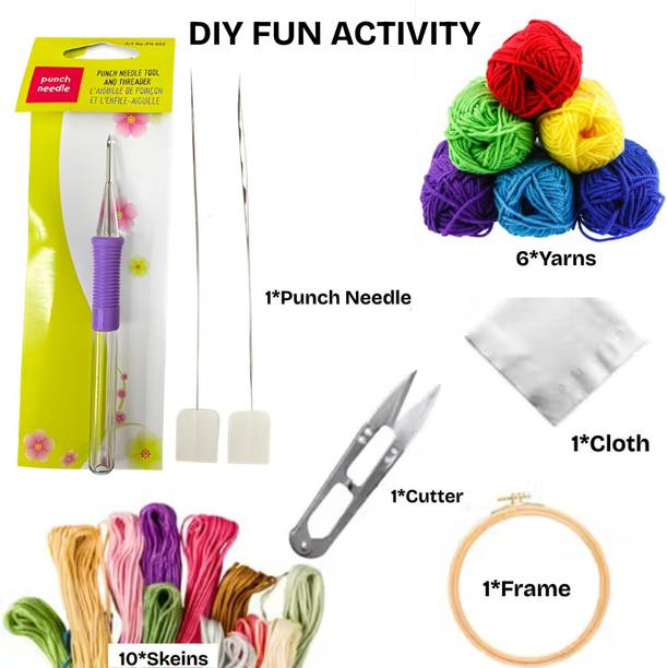 Qroof Compact Complete Punch Needle Kit – 7 Inch Frame, Punch Needle, Poplin Cloth