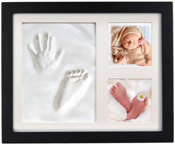Dream Gifts Baby Clay Handprint Footprint Kit (Large Black Frame-White Impression Clay)