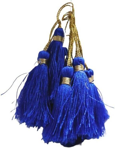 BanteyBanatey Tassel Charms Blue Colour | Thread for Jewellery Making, DIY Craft Set of 12