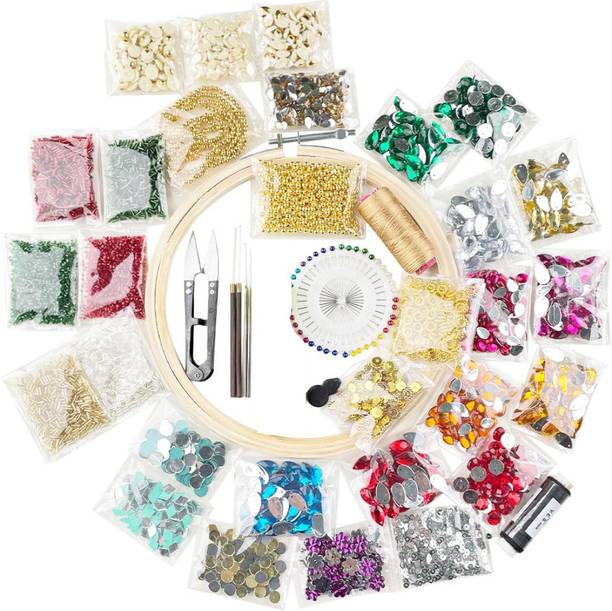 Qroof Aari Work,Maggam Work Materials Kit , Kundan Delica , Aari Needles Combo Pack