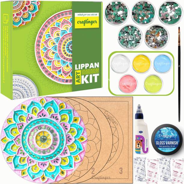 Craftinger Lippan Art Kit with 3 Mdf base, Mirror, Varnish, Clay, Acrylic Color And More