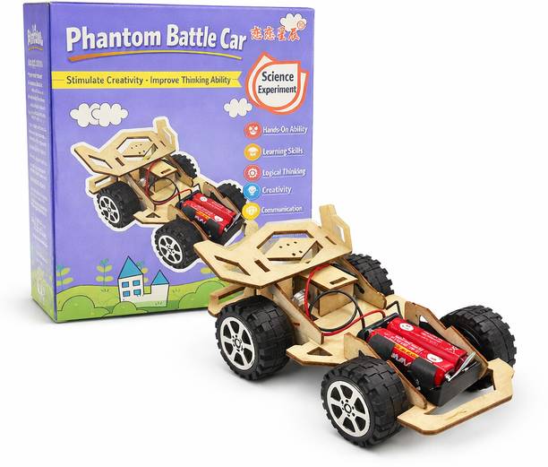 JUREVIA DIY Wooden STEM Racing Car Toy Kit for Kids Battery Operated School Project