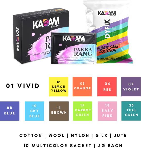 KADAM # 2 Vivid, 10 Shades Multicolor Fabric Dyes
