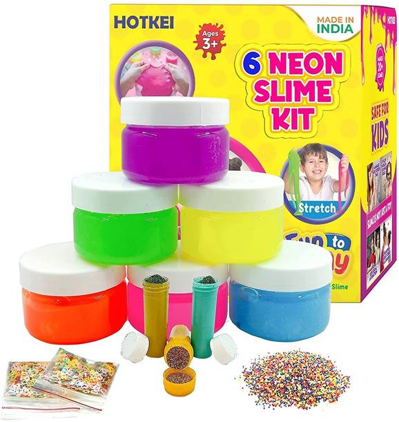 होटकी Bright Neon Colored Slimy Slime Gel Jelly Putty Set Kit (50gms) Girls Boys Kids
