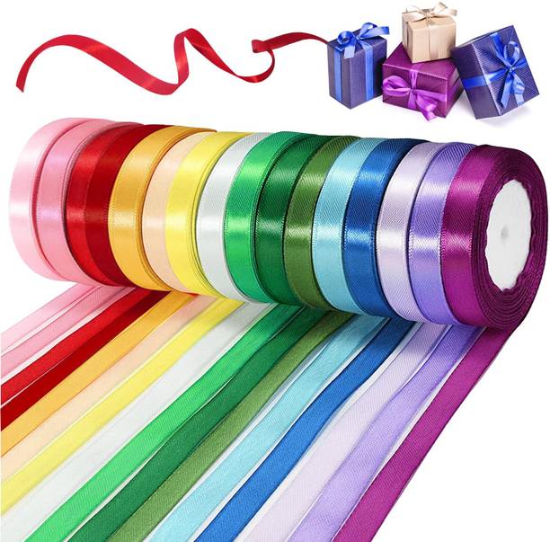 Shree ArtnCraft Multicolor 1/2" inch Satin Ribbon 10 Rolls Each colour 10mtr