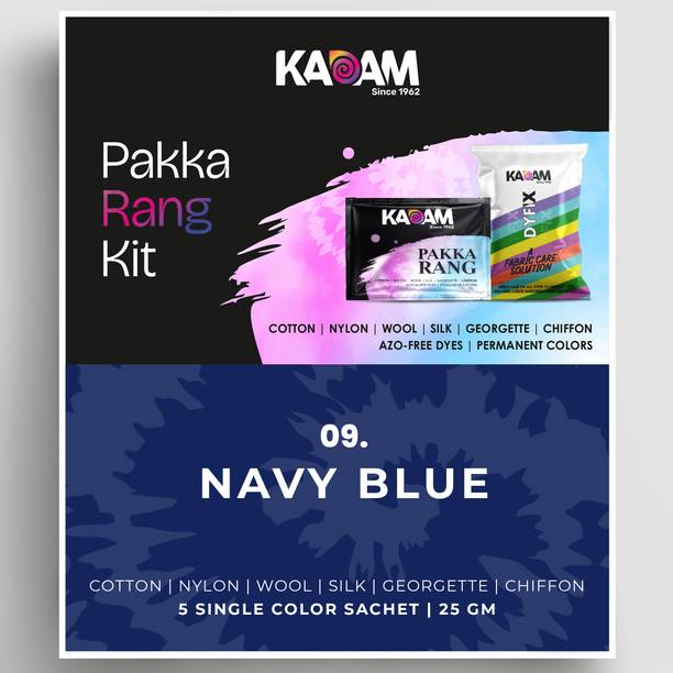 KADAM Pakka Rang Permanent Fabric Dye Colour | Shade No.09: Navy Blue | 25g Pack