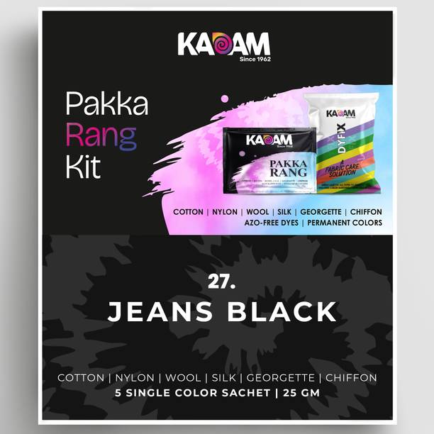 KADAM Pakka Rang Permanent Fabric Dye Colour | Shade No.27: Jeans Black | 25g Pack