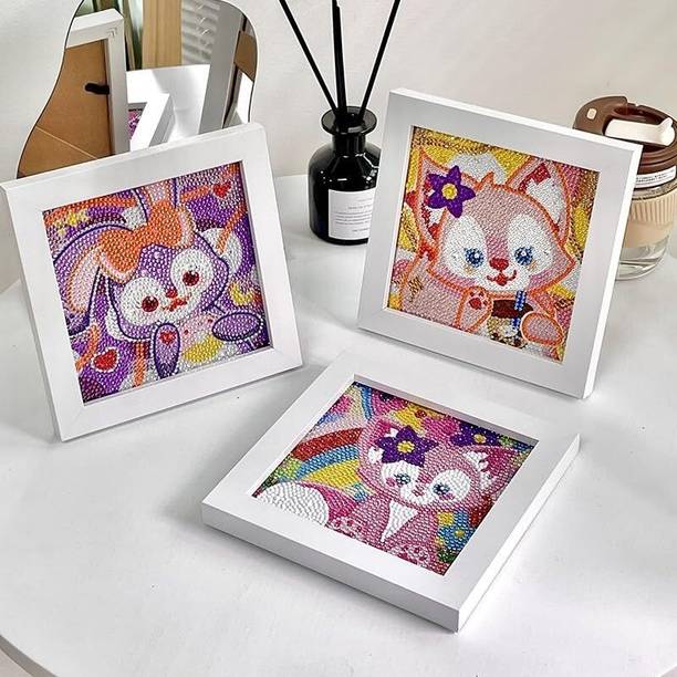 ज्यामलॉक्स Kids DIY Diamond Painting Stickers Kit Art Craft with Frame ,Cartoon Designs