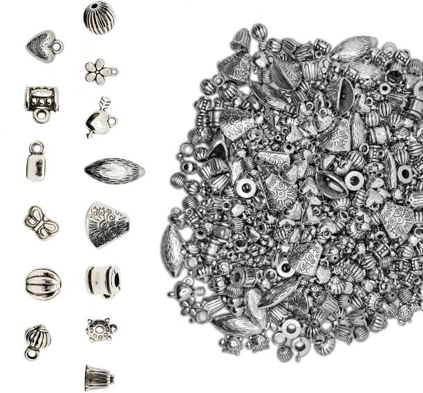 INDIKONB Antique Silver Beads Assorted Sizes - Beads for Crafting & Jewelry
