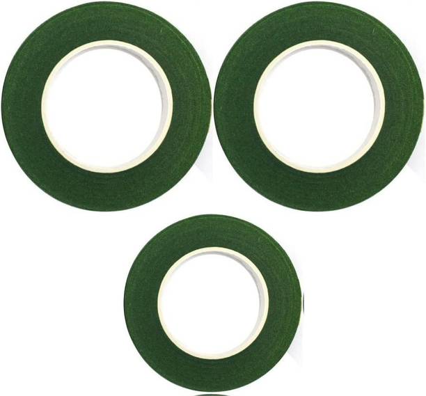 Qroof Floral Tape Green, Ideal Flower Making Materials 3 pc 12Mtr Each