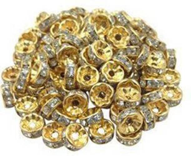 Sharum Crafts Quilling And Jewellery Making Acessories 8Mm Rhinestone Spacers Beads Golde