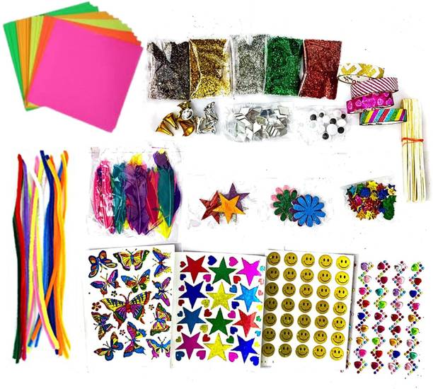 KHUSHA CREATIONS Stickers & Craft Material Kit for Kids / DIY Material kit / Hobby Craft