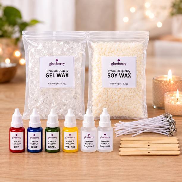 Glueberry All-in-One Candle Making Kit | 200g Soy Wax, 200g Gel Wax