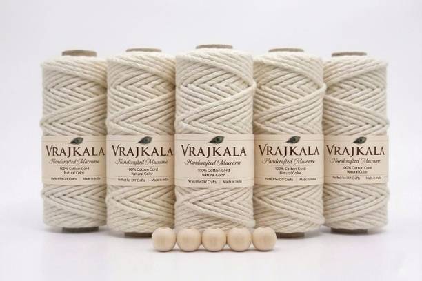 Vrajkala 3mm Natural Macrame Rope 5 Roll same Color (3mm,10meter) For Handmade Crafts