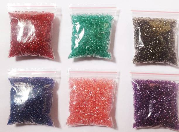 AAASAH 6 Colours Glitter Glass Beads for Embroidery Multicolour, Size -11 Pack of 6 Pcs