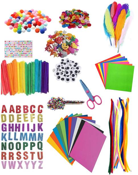manrish DIY Craft Material Combo/Sheets ,Stickers,Pom Poms,Pipecleaners,Decoration Combo