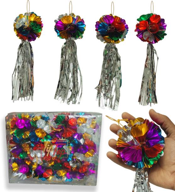 Tiptop Decoration Premium Shiny Paper Handmade Cone Hanging Balls with Tassel(Pack of 12) (Medium)