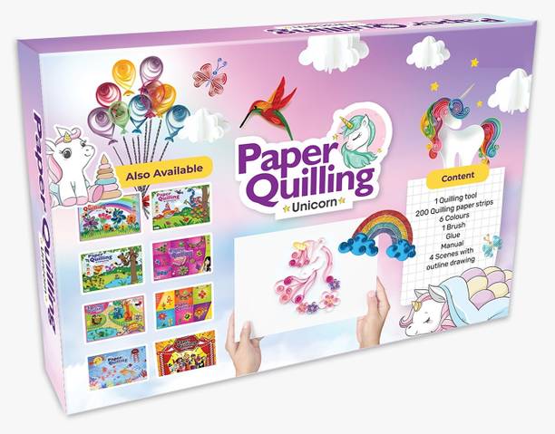 Game Phactory PAPER QUILING UNICORN | 200 QUILING PAPER STRIPS | 1 BRUSH,GLUE & MANUAL