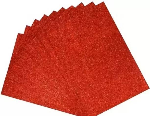 KHUSHA CREATIONS Red Glitter Foam Sheets – Pack of 10 for DIY Crafts, School Projects, Decoration