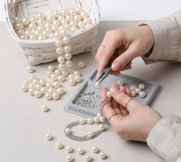 AKRIAFT 50 Pearl 10mm White Polished Beads for DIY Designs