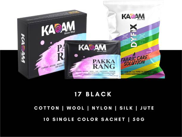 KADAM Fabric Dye Color, Shade 17 Black, Pack of 10 Single Color Pouches